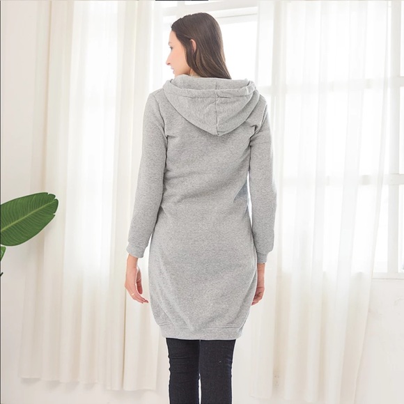 1 Left! Grey Long Zip Up Hoodie Sweater Dress - Picture 6 of 6